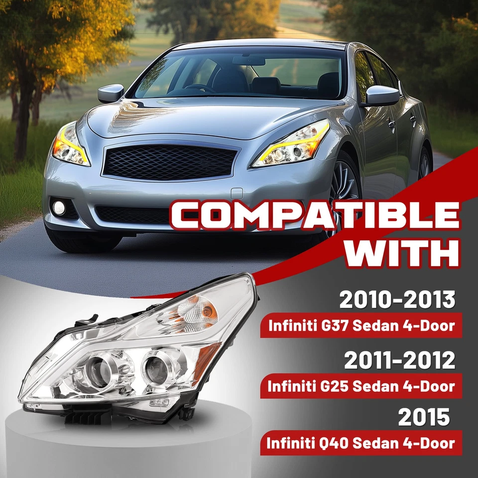 For Infiniti G25/G37/Q40 Sedan 4-Door 2010-13 15 Clear LED Projector Headlights - Image 3 of 4