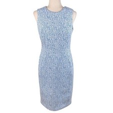 Calvin Klein Zig Zag Jacquard Sheath Dress Women's Size 8 Blue White Stretch