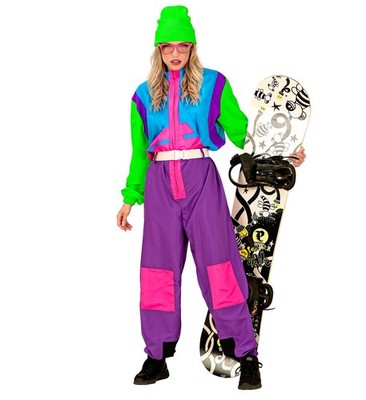 SKI-SNOWBOARDANZUG VIOLETT-HELLBLAU-GRÜN Overall Gürtel Gr.  XXL Kostüm neu