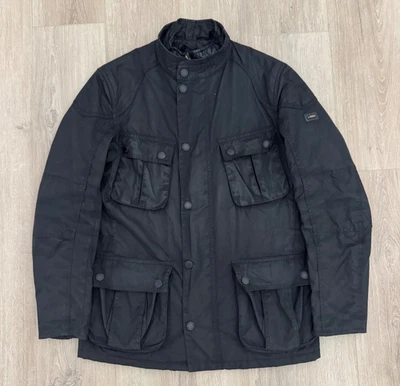 Barbour International Gauge Waxed Jacket Black Size M 4 Pocket Moto Coat