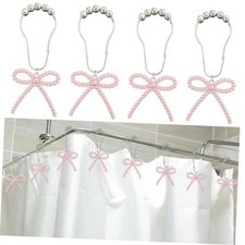 Shower Curtain Hooks Pink, 12 Pack Pink Shower Curtain Hooks with Cute Bow