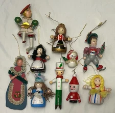 Kurt S Adler Christmas Wooden Handmade Vintage Ornaments 1970s 80s (LOT OF 10) C