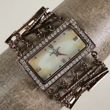 Anne Klein Women 10/7238 Pave Gold Tone Rectangular Quartz Analog Watch 5 1/2"