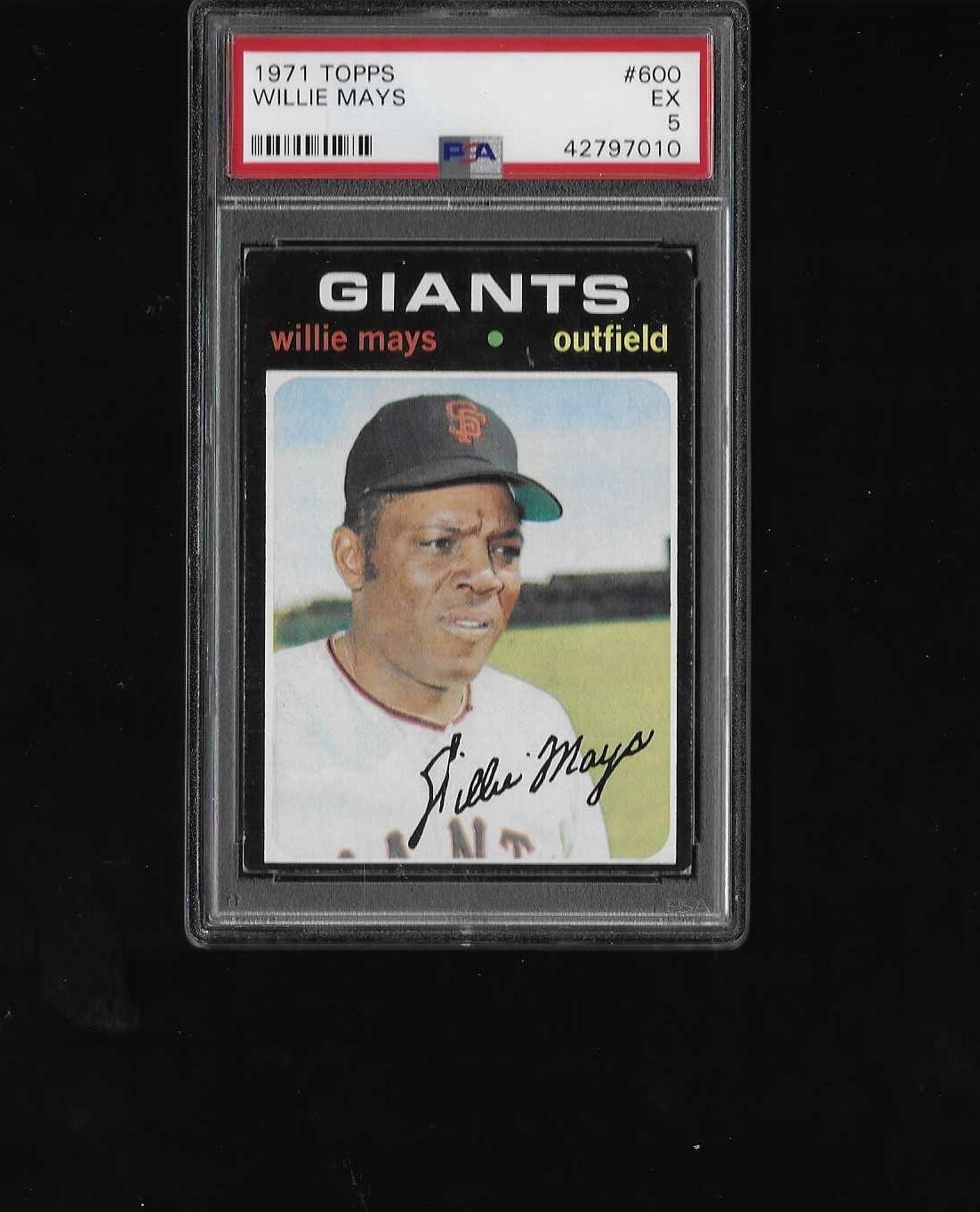 1971 Topps Baseball-#600 Willie Mays, San Francisco Giants HOF, PSA 5 view 3