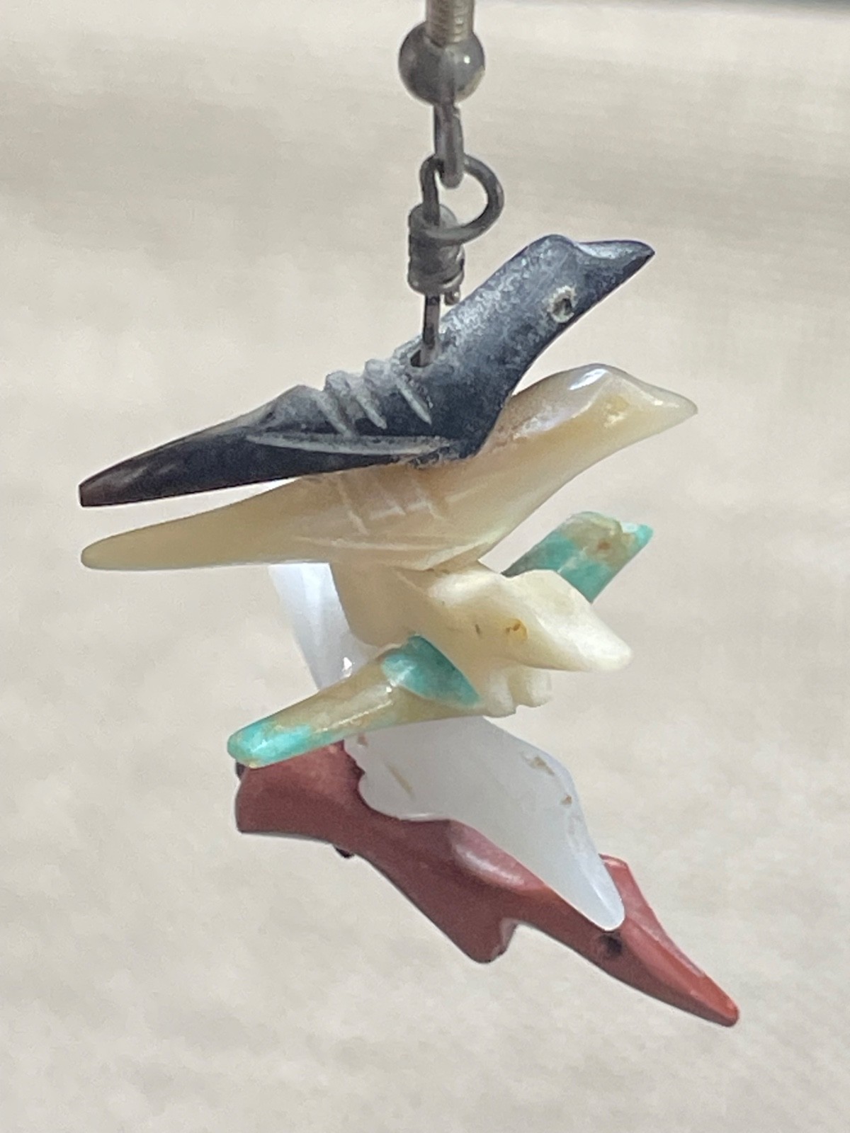 Earrings Dangling Stone Birds multi layer danglin… - image 1