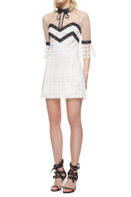 NEW self-portrait petal monochrome mini dress in Black/White  