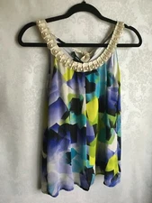 I.N. San Francisco Women's Top Chiffon Lined Beaded Neckline Size Small A6