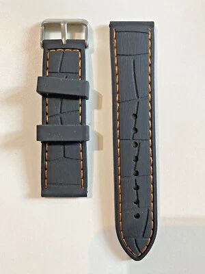 Bracelet de Montre Silicone Souple Serpent Noir/Orange 20mm 22mm 24mm 26mm - Photo 1/2