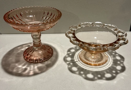 Lot Of 2 Vintage MCM Pink Depression Glass Candy Dishes Nice Solid Beautiful