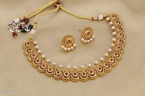 Gold Plated Indian Bollywood Style Glass Kundan Choker Necklace