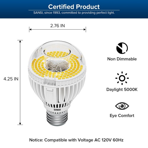 SANSI 300W Equivalent LED Light Bulb 4500lm A19 30W 5000K Daylight Workshop Lamp - Picture 2 of 10