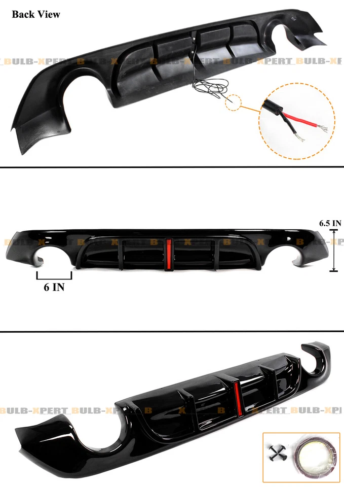 DIFUSOR PARACHOQUES TRASERO NEGRO BRILLANTE CON LUZ DE FRENO LED PARA INFINITI Q60 2017-2022 Foto 3 de 4