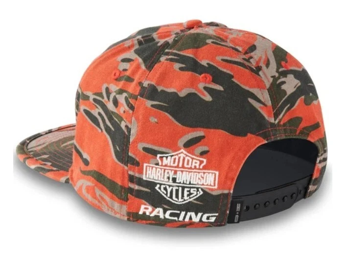 Harley Davidson Racing Adjustable Snapback Cap Cotton Retro Camo Orange OS - Image 2 of 4