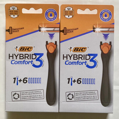 Cbic Razor BIC Hybrid 3 Razor Comfort Razor for Men 1razorw/ 6 Cartridges ( 2 pack ...