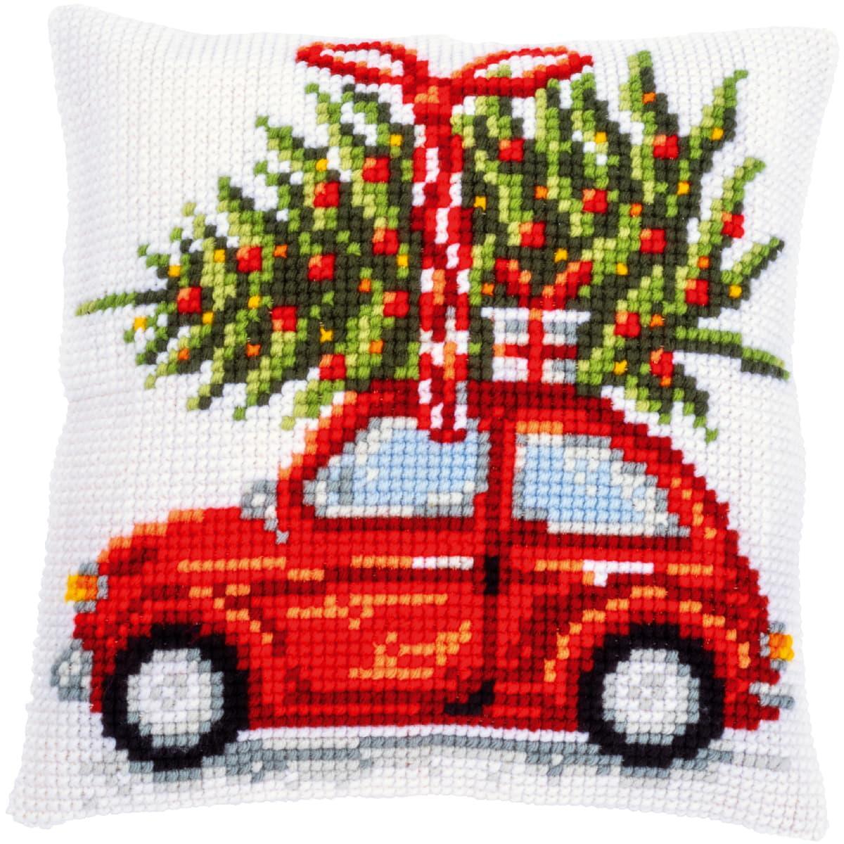 Vervaco stamped cross stitch kit cushion ""Cristmas car"", 40x40cm, DIY