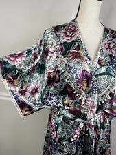 Vintage California Dynasty 1990s Lace Kimono Robe Womens 1x Satin Floral XL