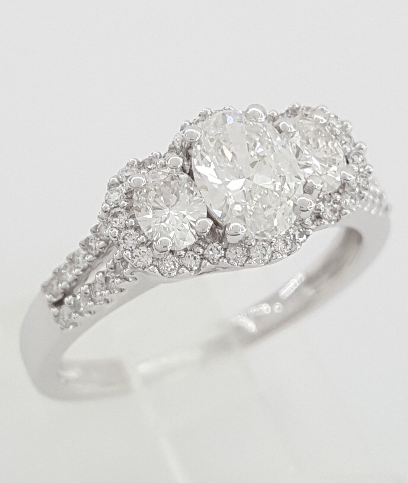 Three 3-Stone Oval Halo Diamond Engagement Ring 1… - image 3
