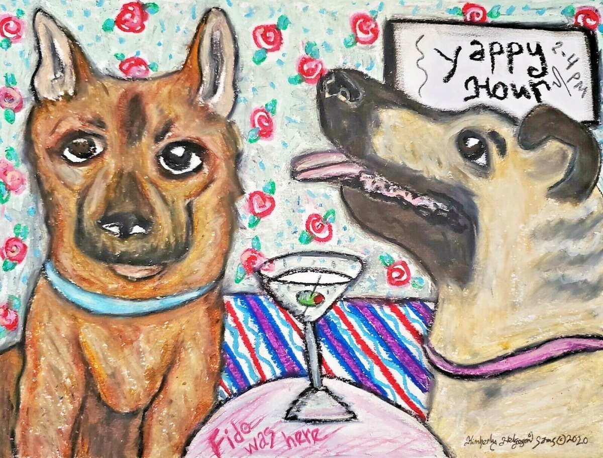 ACEO CHINOOK Yappy Hour x Print DOG ART Trading Card