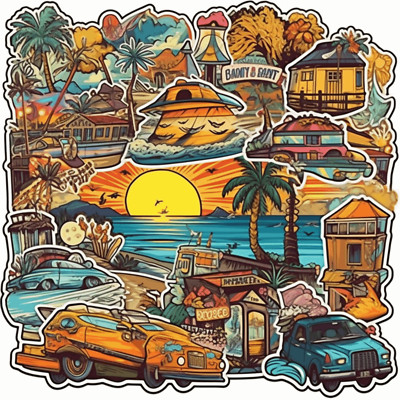 Beaches of America Sticker, Water Bottle Laptop Decal, Vacation Travel Souvenir
