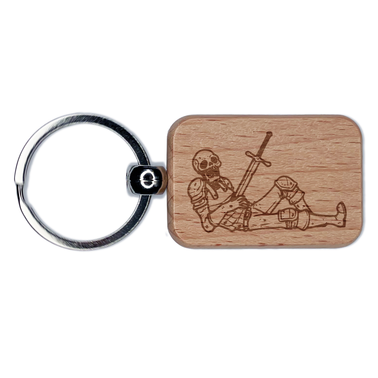 Dead Skeleton Warrior with Sword Engraved Wood Rectangle Keychain Tag Charm