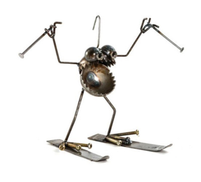 Sugarpost Mini Gnome Be Gone Skier Outdoor Garden Welded Metal Art