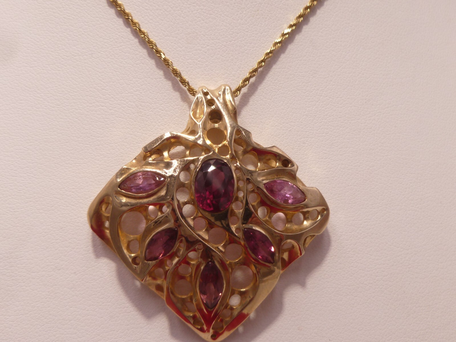 14K Yallow Solid Gold Garnet Ruby Charm Pendant M… - image 3