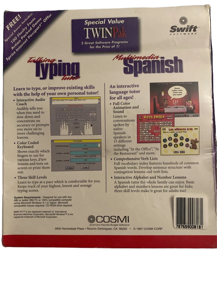 VTG TwinPak Talking Typing Tutor Multimedia Spanish Roms Windows 95 3.1 - - Image 2 of 2