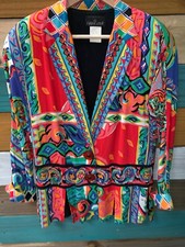 Vintage Carole Little Multi Color Peplum Jacket Blazer Art To Wear Women Size 4 