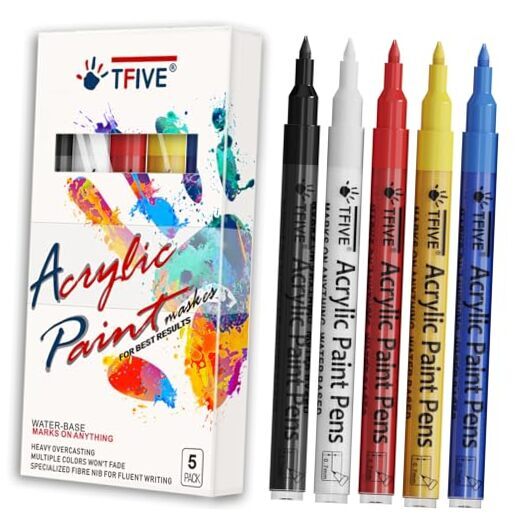 Paint Marker Paint Pens - 5 Colors Acrylic Permanent Marker, 0.7mm Extra Fine