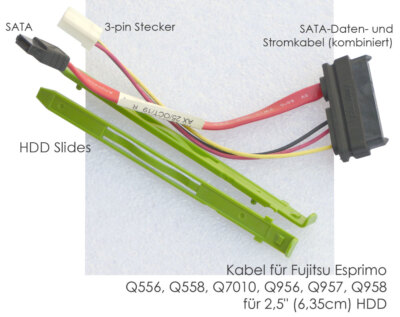 2,5'' 6,35c FUJITSU ESPRIMO HDD KABEL ADAPTER Q556 Q558 Q956 Q957 Q958 + SCHIENEN