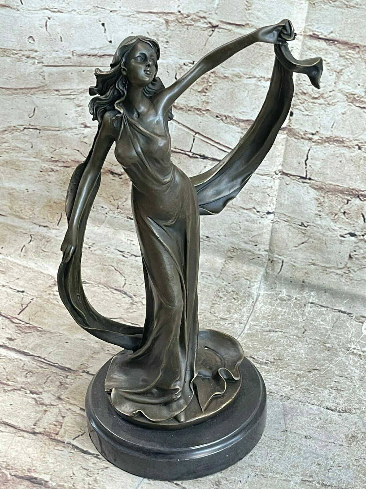 100% Solid Bronze Sculpture Statue Art Deco ~C. Mirval~ Ribbon Dancer Artwork