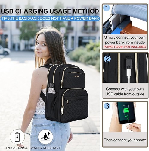 Laptop Backpack Purse for Women and Men with USB Charging Port, 15.6 Inch Tra... - Picture 5 of 7