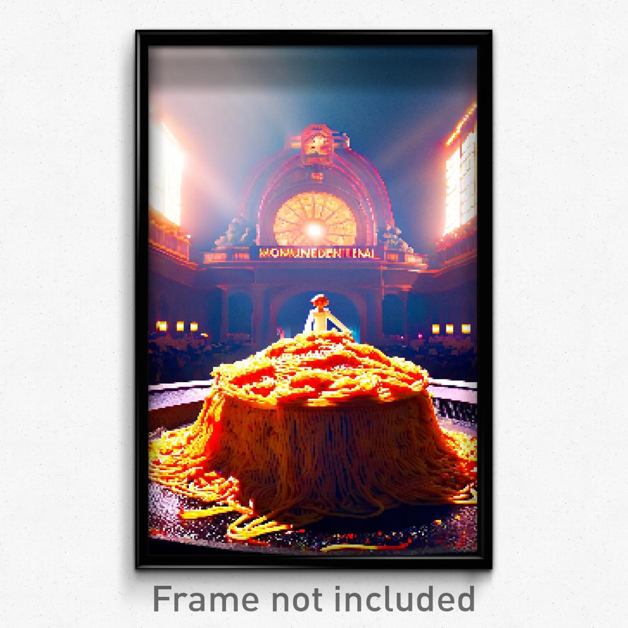 8-Bit Psychedelic Pixel Art Poster - Monumental Spaghetti Video Game Print