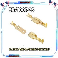 50/100X 6.3mm Non-Insulated Spade Quick Splice Crimp Female Male Wire Connector