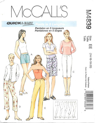 Uncut McCalls Sewing Pattern M4839 Petite Shorts In Two Lengths Pants Size 14-20