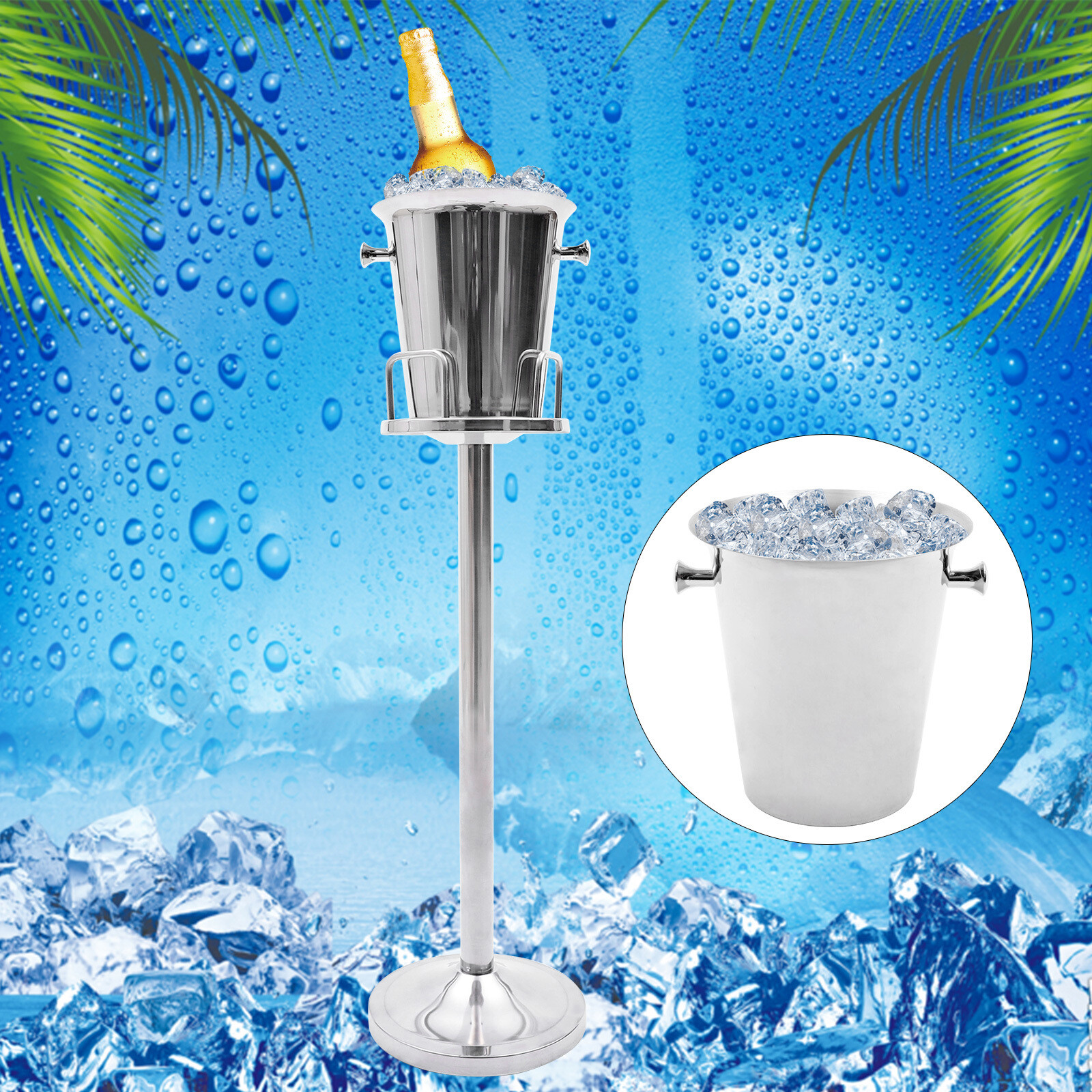 5L Champagne Bath Bucket Rack Cooler Stainless Steel Wine Cooler Ice with Stand
