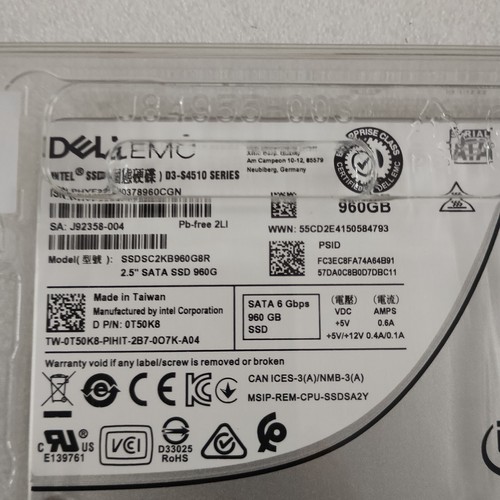 Disque SSD SATA 6G RI VPP5P T50K8 33R2T DC29P SATA 6G NEUF DELL S4510 480 Go 960 Go 3,84 To - Photo 4/20