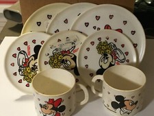 Vintage 8 Piece Disney Mickey and Minnie Toy Dish Set