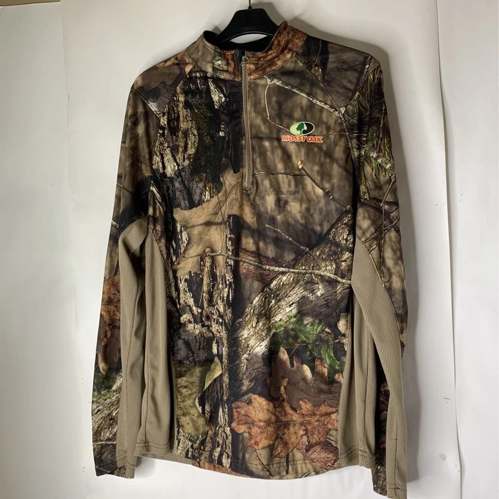Mossy Oak Mens Softshell Jacket Green Brown Camo Half Zip Pullover Vented M