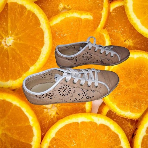 Geox Respira Tan Sneakers with Floral Cutouts Size 8