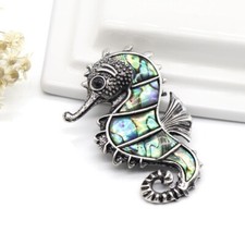 2x Wrapped Tibetan Silver Abalone Shell Seahorse Pendant Charms Craft 40x58x10mm