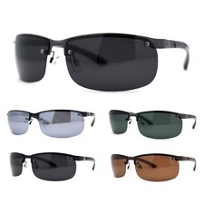 Polarized Metal Half Rim Wrap Rectangular Agent Sunglasses