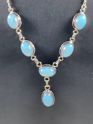 925 STERLING SILVER RAINBOW OPALITE CABOCHON DROP NECKLACE 19'' WEDDING 2206
