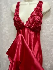 Flora Night Gown Womans M Red Lingerie Lace V Neck Vintage
