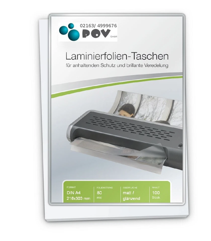 POV GMBH Laminierfolien A4 (216 x 303 mm), 2 x 80 mic, matt/glänzend