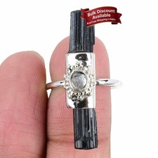 Black Tourmaline & herkimer Gemstone 925 Solid Silver Cluster Boho Ring Jewelry
