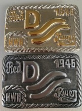Set of 2 John Wayne Red River D Belt Buckles Gold/Nickel and Pewter