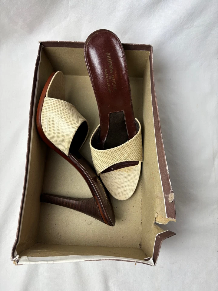 Vintage ~ ANDREW GELLER - heeled mules w/snakeskin patterned strap ~ sz 9M Women - Image 3 of 4