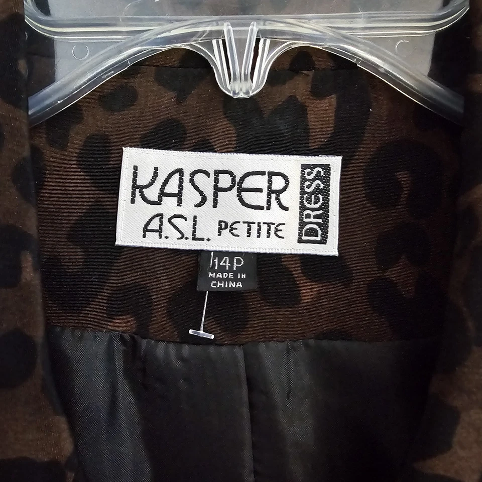 Kasper ASL 2Pc Skirt Suit WOMENS SIZE 14 PETITE 14P Leopard Animal Print Brown - Image 4 of 4
