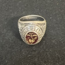 Vintage USMC Sterling Silver Ring, Red Stone, Gold Tone EGA sz: 9.5